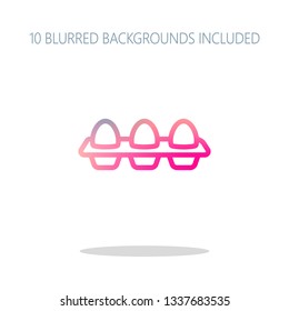 egg tray, linear outline icon. Colorful logo concept with simple shadow on white. 10 different blurred backgrounds included