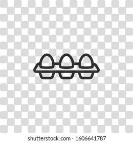 egg tray, linear outline icon. Black symbol on transparency grid