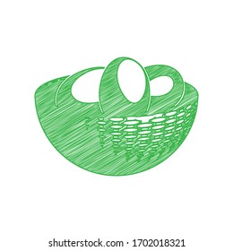 Egg Tray sign. Green scribble Icon with solid contour on white background. Illustration.