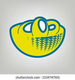 Eierschleppschild. Symbol in den Farben der Ukraine Flagge (gelb, blau) auf grauem Hintergrund. Illustration.