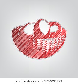 Señal de la bandeja del huevo. Guión de degradado rojo Icono con contorno artístico Cadena gris sobre fondo gris claro. Ilustración.
