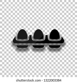 egg tray, simple icon. Black glass icon with soft shadow on transparent background