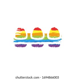 egg tray, simple icon. Drawing sign with LGBT style, seven colors of rainbow (red, orange, yellow, green, blue, indigo, violet