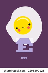 Egg – Typographical Vector Illustration Kawaii-ABC, cute characters, cheerful detailed graphic for nursery decoration, poster, invitations, greeting cards, bright colors, letter E