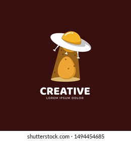 Egg Ufo Logo design. vector minimalist logo