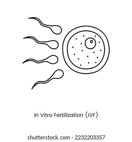 The egg is unfertilized and the sperm are an icon line in the vector, artificial insemination illustration. In Vitro Fertilization, IVF.