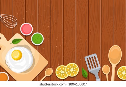 Egg Utensil on Cooking Wooden Table Kitchen Backdrop Illustration