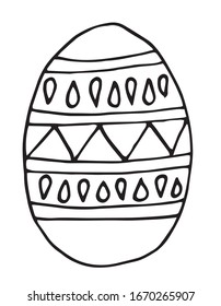 Egg with various pattern, line art, hand drawn illustration. Coloring page, greeting card design. happy easter.