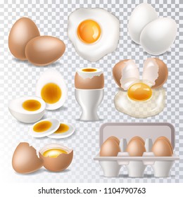 Egg vector healthy food eggwhite or yolk in egg-cup for breakfast illustration set of eggshell or egg shaped ingredients isolated on white background