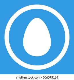 Egg vector icon. This rounded flat symbol is drawn with white color on a blue background.