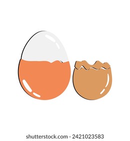 Egg vector illustration, Collection of whole, broken, fried, yolks, eggshells and boiled eggs. Whole and broken white and yellow fresh raw eggs.