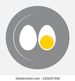 Egg. Vector illustration of egg symbol icon, boiled egg half cut, flat style.