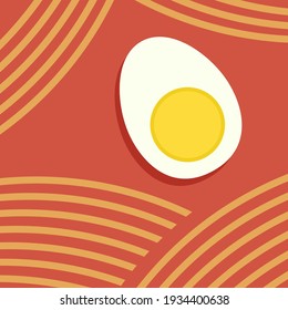 Vector de huevo. Huevos y fideos sobre papel tapiz de la sopa de ramen.