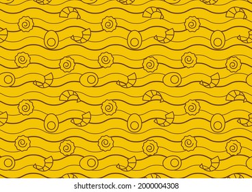 Vector de huevo. Huevos y fideos sobre papel tapiz de la sopa de ramen. Papel tapiz de patrón Ramen. Ramen es comida japonesa.