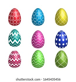egg vector, set of patterned and colored eggs, illustration of easter eggs