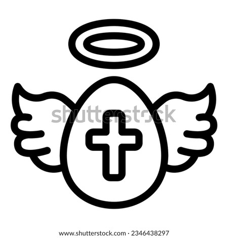 Egg with wings and cross line icon, Happy Easter concept, Holy Easter symbol on white background, Egg as winged angel icon in outline for mobile web design. Vector graphics.