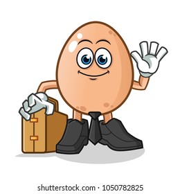 egg worker holding suitcase mascot vector cartoon illustration