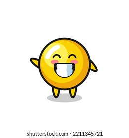 egg yolk cartoon character doing wave hand gesture , cute design