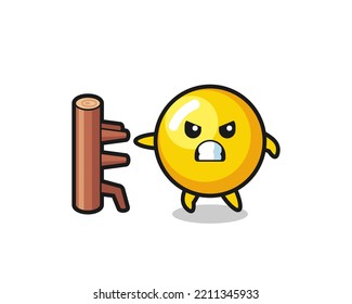 egg yolk cartoon illustration as a karate fighter , cute design