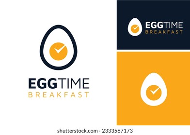 Egg Yolk with check mark time clock watch for Breakfast Menu Nutrition Morning Food Meal Dish logo design