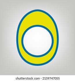 Egg with yolk. Icon in colors of Ukraine flag (yellow, blue) at gray Background. Illustration.