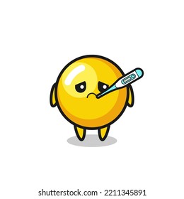 egg yolk mascot character with fever condition , cute design