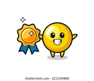 egg yolk mascot illustration holding a golden badge , cute design