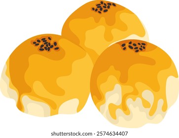 Egg Yolk Mooncake Chinese Pastry Illustration Isolated on White Background