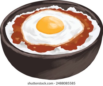 Egg yolk with teriyaki glaze souce japanese menu illustration