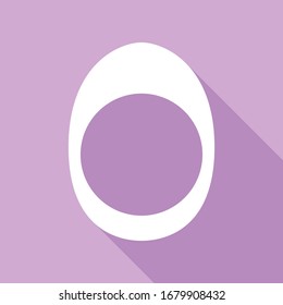 Egg with yolk. White Icon with long shadow at purple background. Illustration.