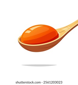 Egg yolk in a wooden spoon vector isolated on white background.