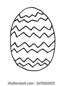 Egg with zigzag pattern, line art, hand drawn illustration. Coloring page, greeting card design. happy easter.