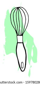 Eggbeater icon in doodle line sketch. Cooking Baking Cake Cookware Cookware. Vector hand-drawn illustration isolated on a beautiful background.