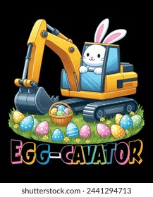 Eggcavator tee Easter day t shirt design for kids. 