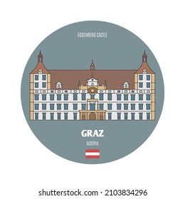 Eggenberg castle in Graz, Austria. Architectural symbols of European cities. Colorful vector 
