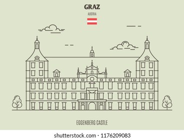 Eggenberg castle in Graz, Austria. Landmark icon in linear style