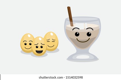 Eggnog Cartoon Character Cute Faces Vector