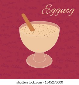 Eggnog glass on a holiday background. Vector illustration