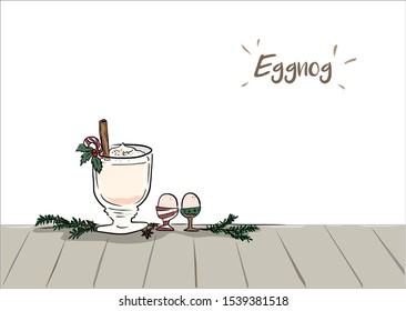 The eggnog in glass on wooden table and white  background vector.Eggnog in Christmas.