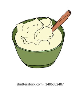 Eggnog sweet dessert on white background. Ready illustrations for greeting cards, posters, stickers, Souvenirs, notebooks, calendars, menu and design.Hand-drawn. Cartoon style. Vector