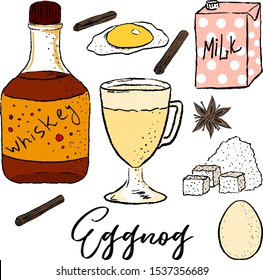 Eggnog vector. Homemade eggnog. Hot beverages. Christmas celebration. Winter drinks.