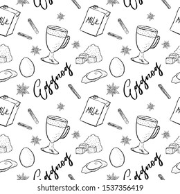 Eggnog vector pattern. Homemade eggnog. Hot beverages. Christmas celebration. Winter drinks.