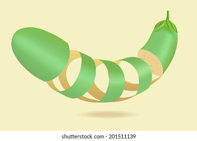 Eggplant abstract ribbon shape with slice into pieces, illustration and design.