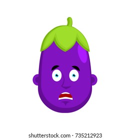 Eggplant afraid emotion avatar. Purple Vegetable fear of Emoji. Vector illustration
