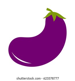 Eggplant or aubergine with leaves icon. Violet color. Vegetable collection. Fresh farm healthy food. Education card for kids. Flat design. White background. Isolated. Vector illustration