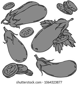 Eggplant black line with background, vector