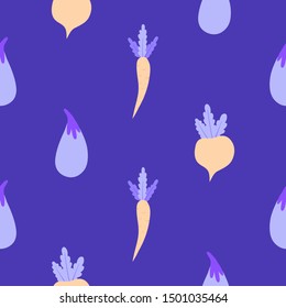 Eggplant, carrot and beetroot healthy eating concept. Vector background.Design for fabric, wrapping, textile, wallpaper, apparel.
