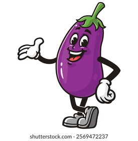 Eggplant Cartoon Character Mascot Illustration Vector Clip-art Hand-drawn Logo Design