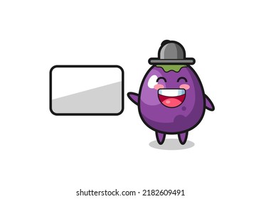 ilustración de la caricatura eggplant haciendo una presentación , diseño de estilo bonito para camiseta, pegatina, elemento logotipo