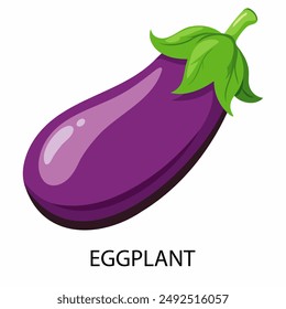 Eggplant in cartoon style on a white background. Vector illustration.